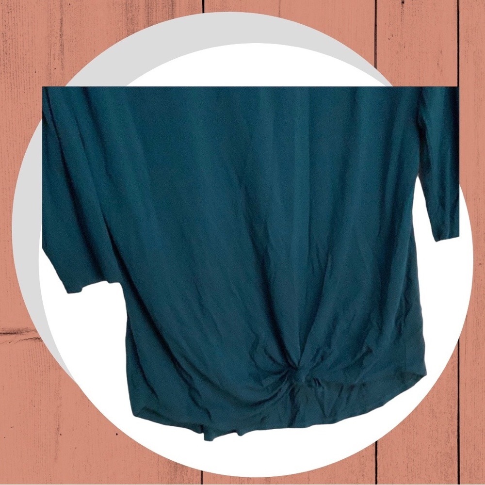 Half Moon by Modern Movement Dark Teal 3/4 Sleeve Stretchy Tie Front Top Wm M - Picture 5 of 8